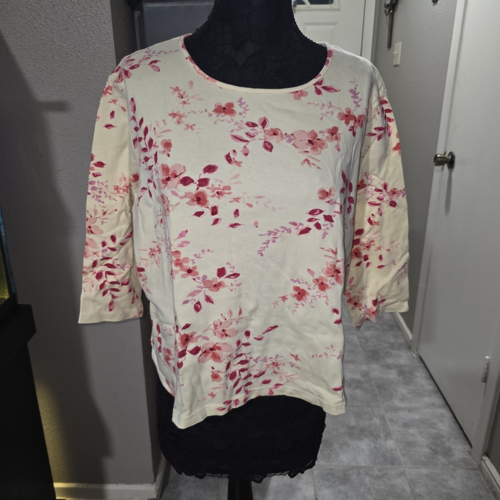 Gloria Vanderbilt Floral Long Sleeve Top in Cream and Pink
